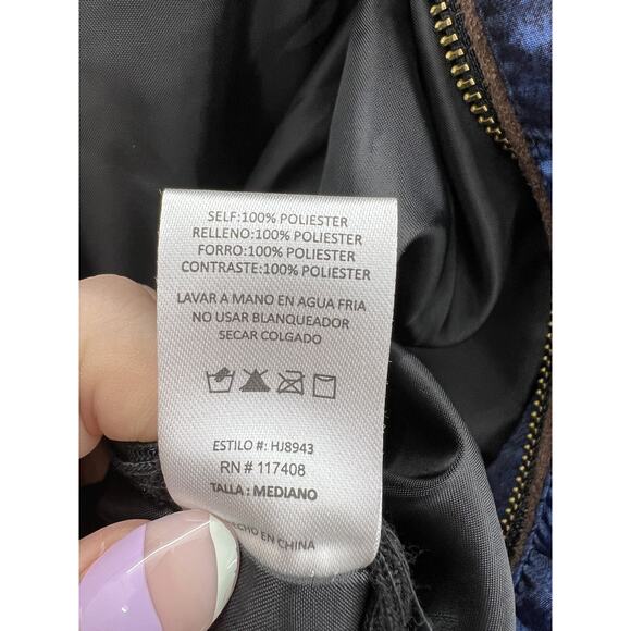 Juniors Chocolate Vest Size Medium Blue Floral Sleeveless Zip Up - Picture 9 of 16